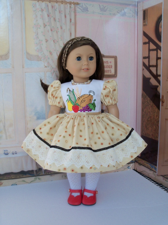 Fits Like American Girl Doll Clothes / Farmcookies Embroidered Thanksgiving Doll Dress / 18 Inch Doll Clothes For American Girl