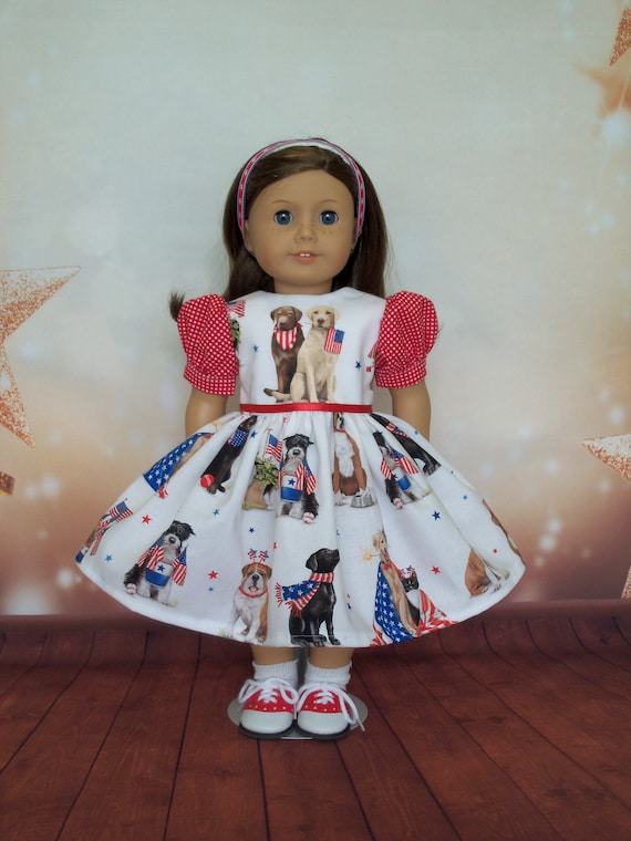 Fits Like American Girl Doll Clothes / Farmcookies Embroidered July 4th Doll Dress / 18 Inch Patriotic Doll Clothes For American Girl