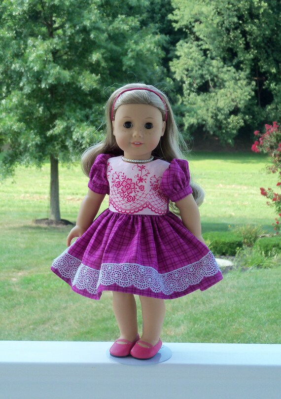 Fits Like American Girl Doll Clothes / Farmcookies Embroidered Back to School Dress / 18 Inch Doll Clothes For American Girl