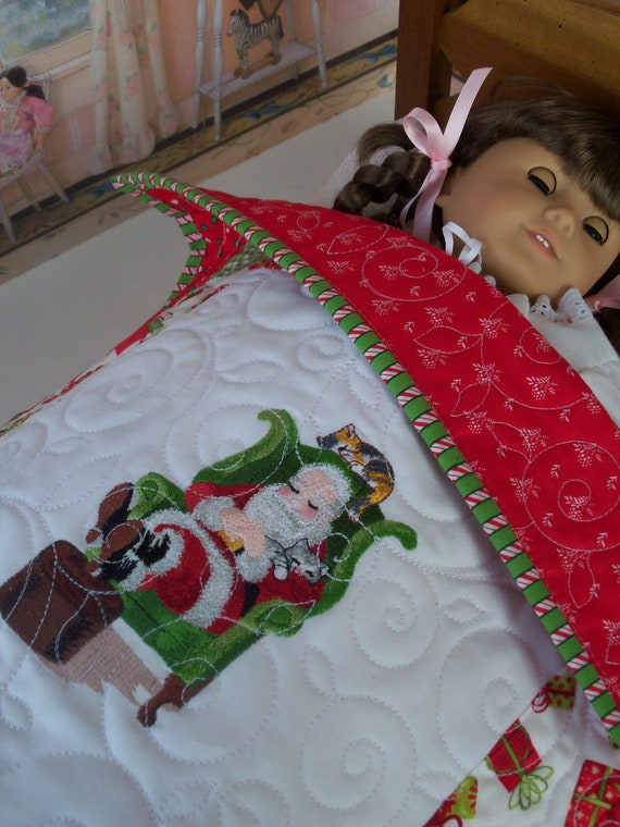 Farmcookies Embroidered Keepsake Christmas Heirloom Quilt for 18" American Girl Doll / Like American Girl Doll Clothes and Bedding