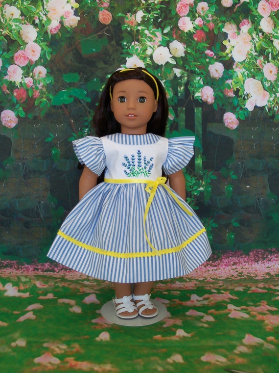 Fits Like American Girl Doll Clothes / Embroidered Summer Doll Dress by Farmcookies / 18 Inch Doll Clothes For American Girl