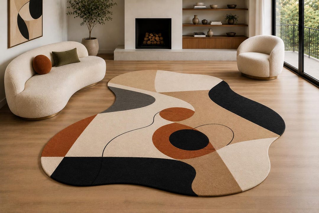 Modern Abstract Area Rug | Organic Shape Hand Tufted Wool Rug - Etsy