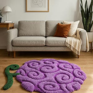 3D Devil Fruit Inspired Rug Handmade Anime Purple Swirl Carpet One Piece Luffy Gomu Gomu Fruit Decor Soft Plush Floor Mat Otaku Gift