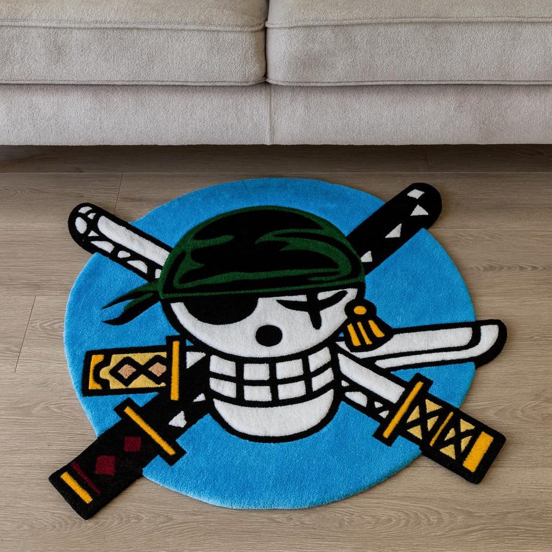 One Piece Zoro Rug: Anime Pirate Skull Gaming Room Carpet - Etsy