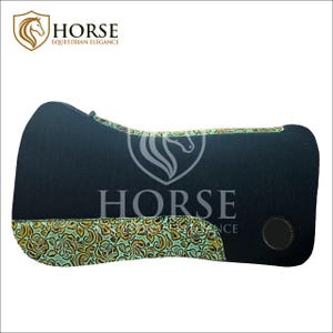 Black Wool Felt Western Saddle Pad, Turquoise Floral Printed Leather Patch, 30x30 Horse Tack