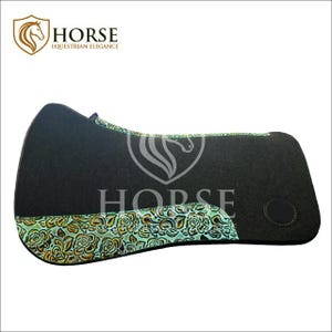 Brown Wool Felt Western Saddle Pad, Turquoise Floral Printed Leather Patch, 30x30 Horse Tack