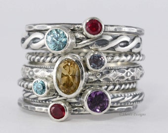 7 Birthstone Mothers Ring Set |Gemstone Stacking Ring | Stackable Mother's Set | Birthstone Stacking Ring | Family Rings | custom made
