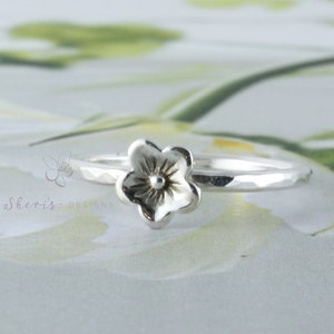 Flower Stacking Ring, Sterling Silver Dainty Cherry Blossom Sakura Ring, Promise ring, Custom made ring