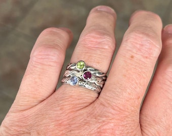 Birthstone Family Ring | 3 Stone Gemstone Sterling silver Rings | Triple Stone Ring Set | Family Ring | Mother's Day Gift| Custom made