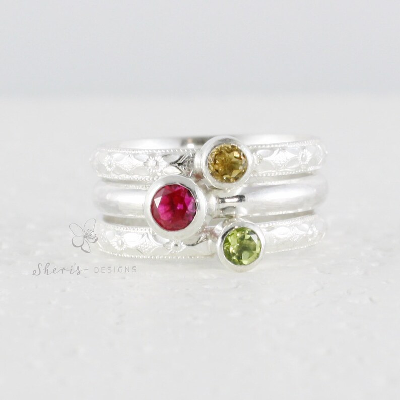 3 Stone Stacking Ring 3 Gemstone Stacking Family - Etsy