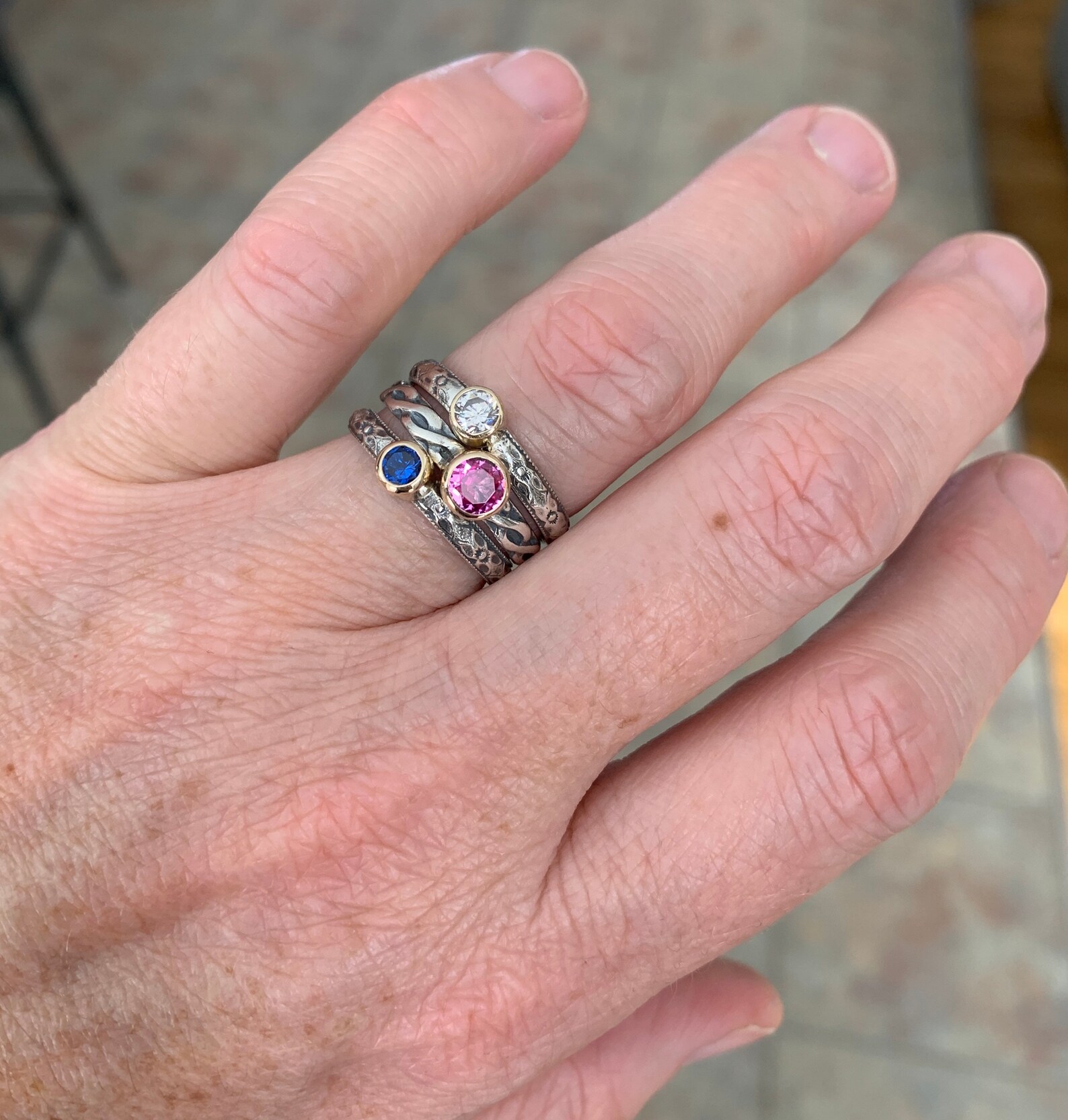 3 Mother's Gold Birthstone Rings Gold & Silver Stacking Etsy