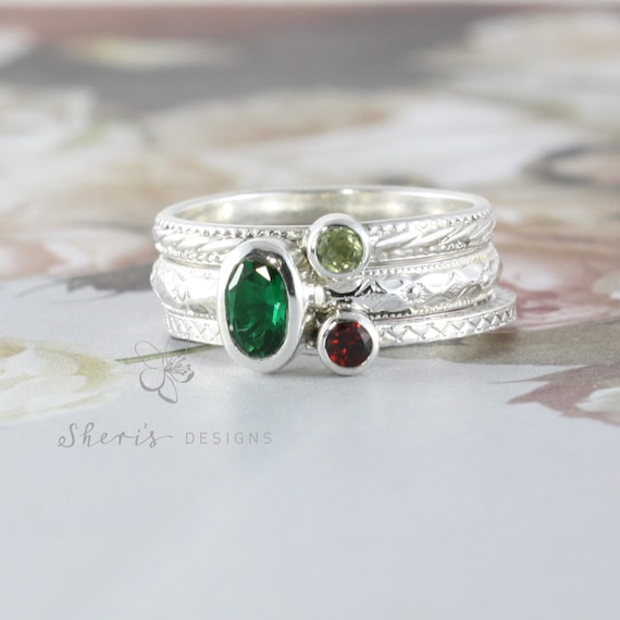 Curved Set Mother's Family 3mm Birthstone Ring Curved Set Mother's Family 3mm Birthstone Ring