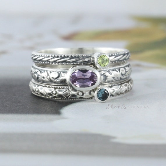 Curved Set Mother's Family 3mm Birthstone Ring Curved Set Mother's Family 3mm Birthstone Ring