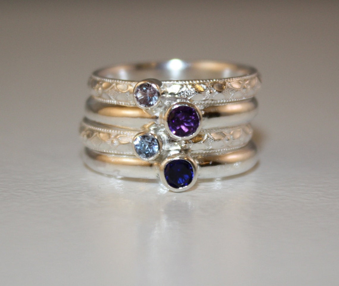 4 Gemstones Birthstone Stacking Rings 4 Stacking Family & Etsy