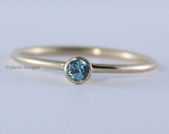 December birthstone ring | Blue zircon Topaz and Tanzanite gold ring | 14K Solid Gold Stacking Ring | Mother's Minamalist Ring | Custom Made