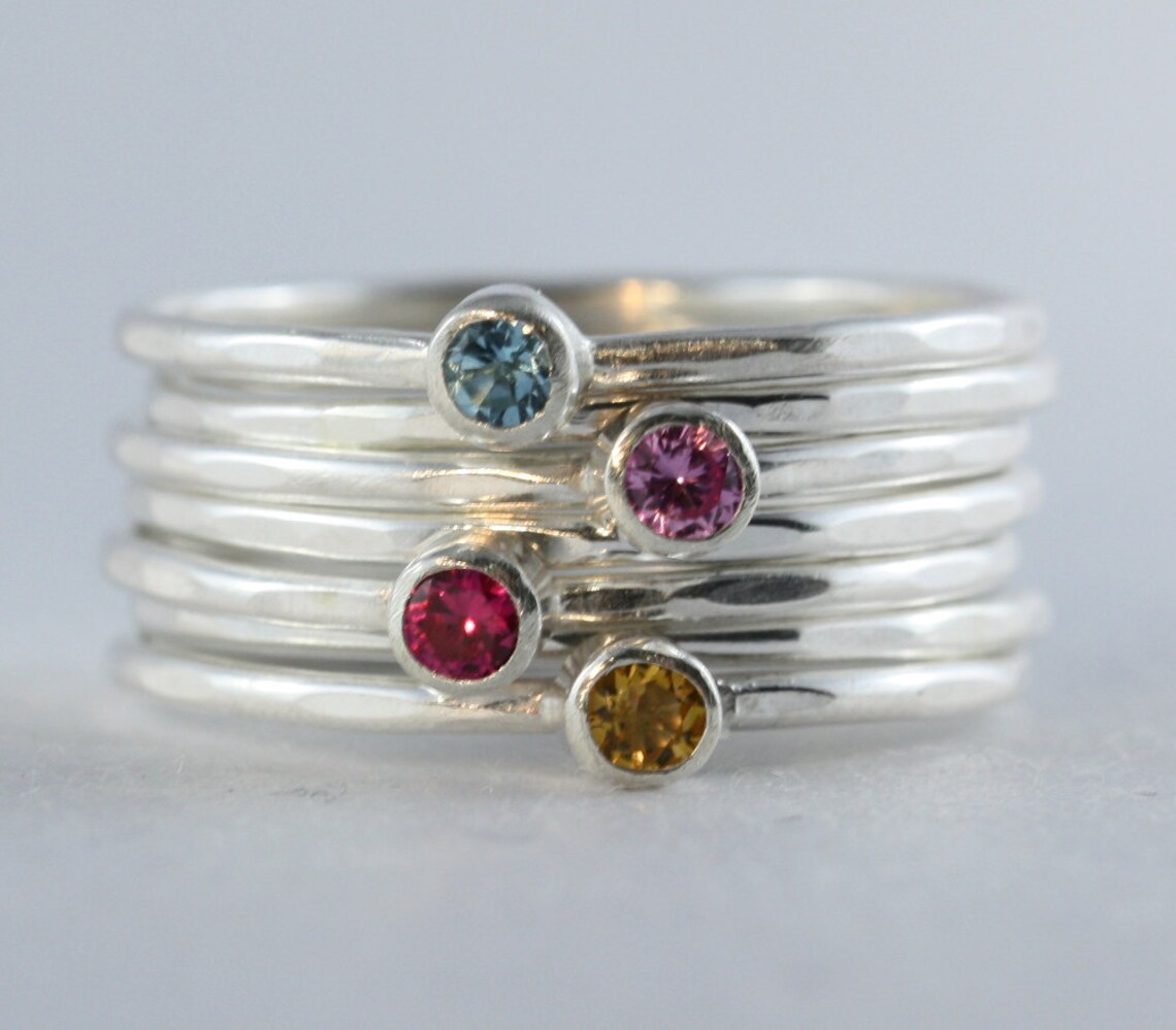 4 Gemstones Birthstone stacking rings Mothers and Family Etsy