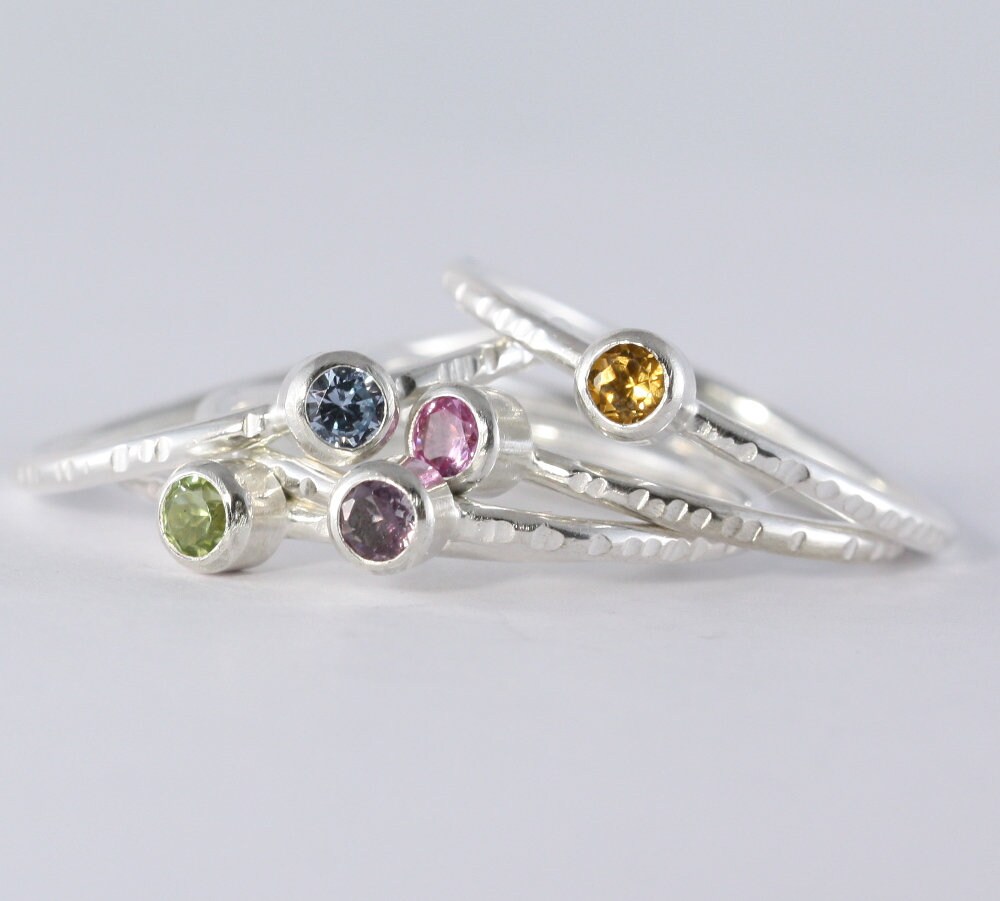 1 Gemstone Stacking Rings 3mm Birthstone Family & Etsy