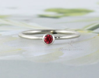 Ruby Gold Ring | July Birthstone Ring | 14K Solid Yellow Rose Pink White Gold Stacking Ring| Mother's Family Ring | Dainty Ring Custom Made