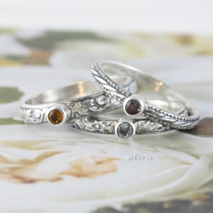 Bague superposable avec pierre de naissance | Bague en argent sterling avec pierres précieuses de 3 mm | Bague empilable pour maman | Bague superposable avec pierre de naissance | Bague fine | Fait sur mesure