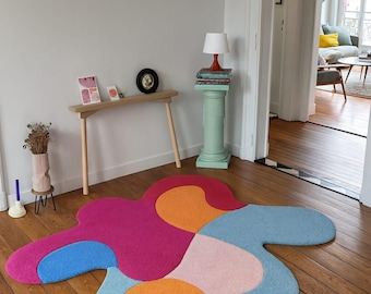 Funky Abstract Irregular Blob Rug | Hand-Tufted, Multicolor Statement Carpet | Modern & Maximalist Floor Art Rug