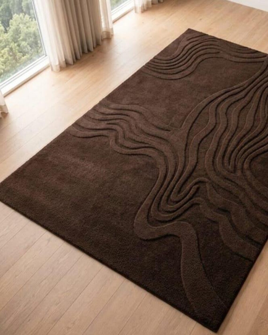Okej Ripple Rug Plush 3D Ripple Texture Rug – Deep Brown High-pile Carpet – Soft ...