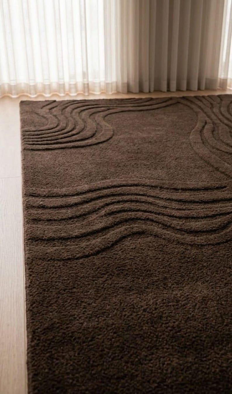 Okej Ripple Rug Plush 3D Ripple Texture Rug – Deep Brown High-pile Carpet – Soft ...