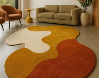 Tappeto astratto neutro, tappeto moderno trapuntato dalla forma organica per soggiorno