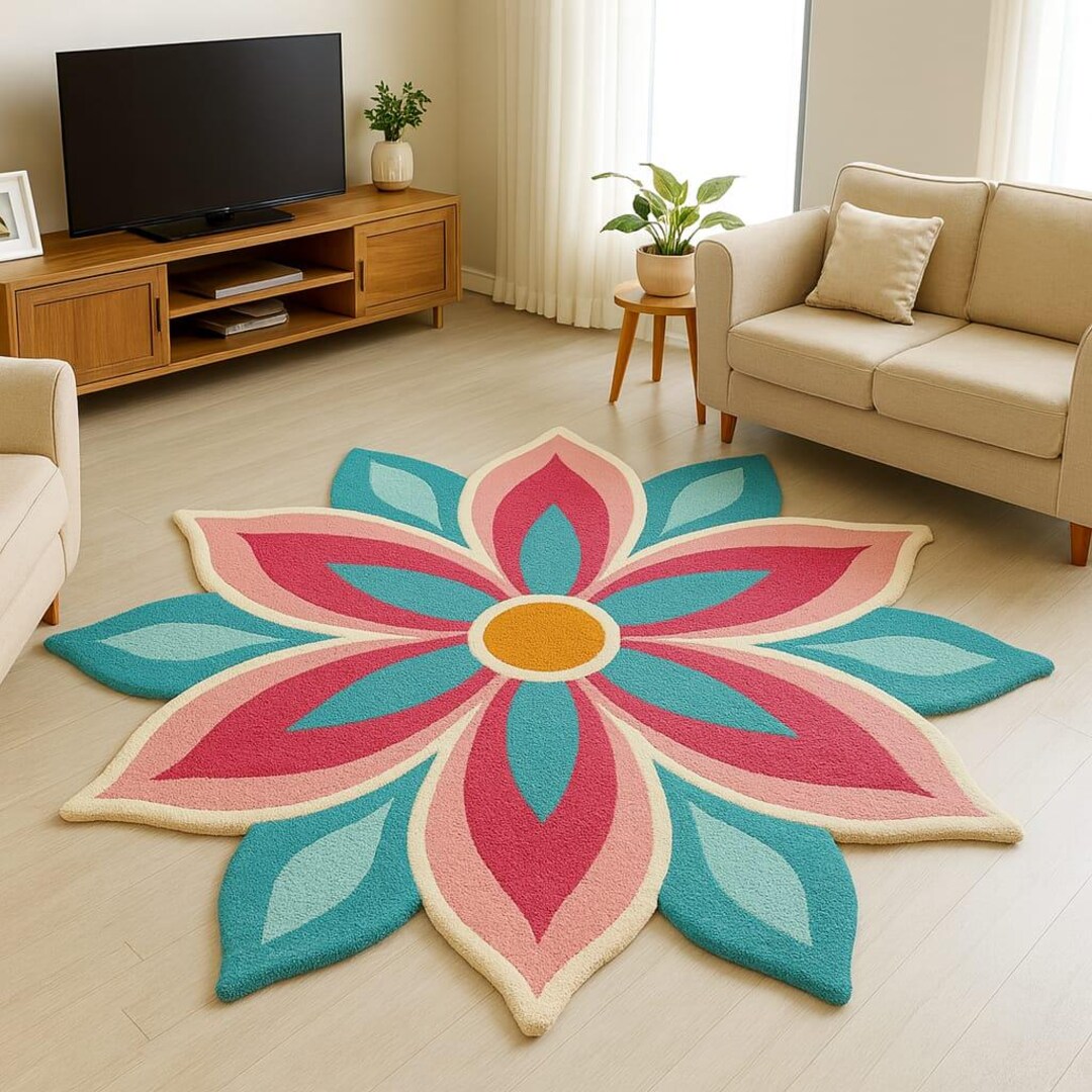 Unique Flower Shaped Rug: Multi-color Abstract Floral Scalloped Accent ...
