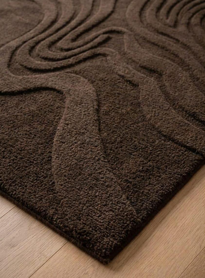 Okej Ripple Rug Plush 3D Ripple Texture Rug – Deep Brown High-pile Carpet – Soft ...