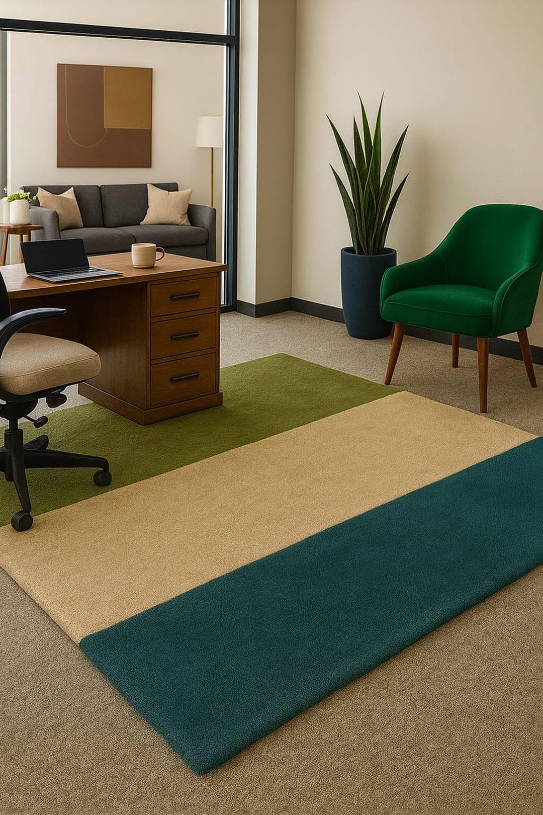 8x10 Mid-century Modern Geometric Area Rug | Teal, Olive Green & Tan ...