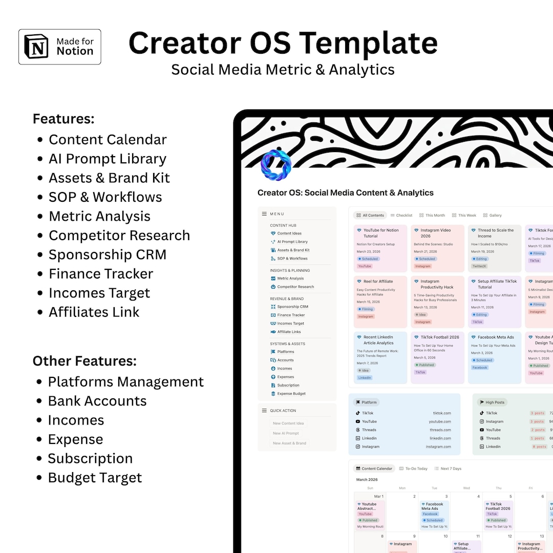 Ultimate Content Creator OS Notion Template | Social Media Planner ...