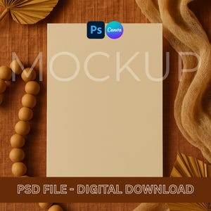 Boho 5x7 Card Mockup | Terracotta Flat Lay | PSD Smart Object & Canva Template | Vertical Invitation | Stationery Display