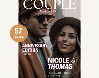 Couples Magazine Template for Canva – 57 Editable Pages, Anniversary Gift, Personalized Photo Book, A4/ US Letter