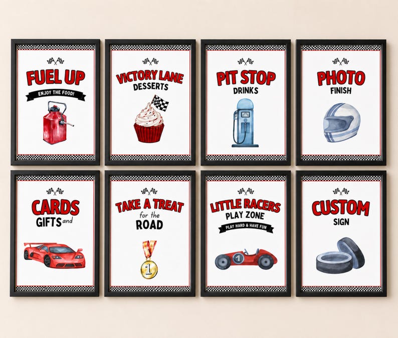 Race Car Party Signs Template, Editable 1st Birthday Party Decor, First ...