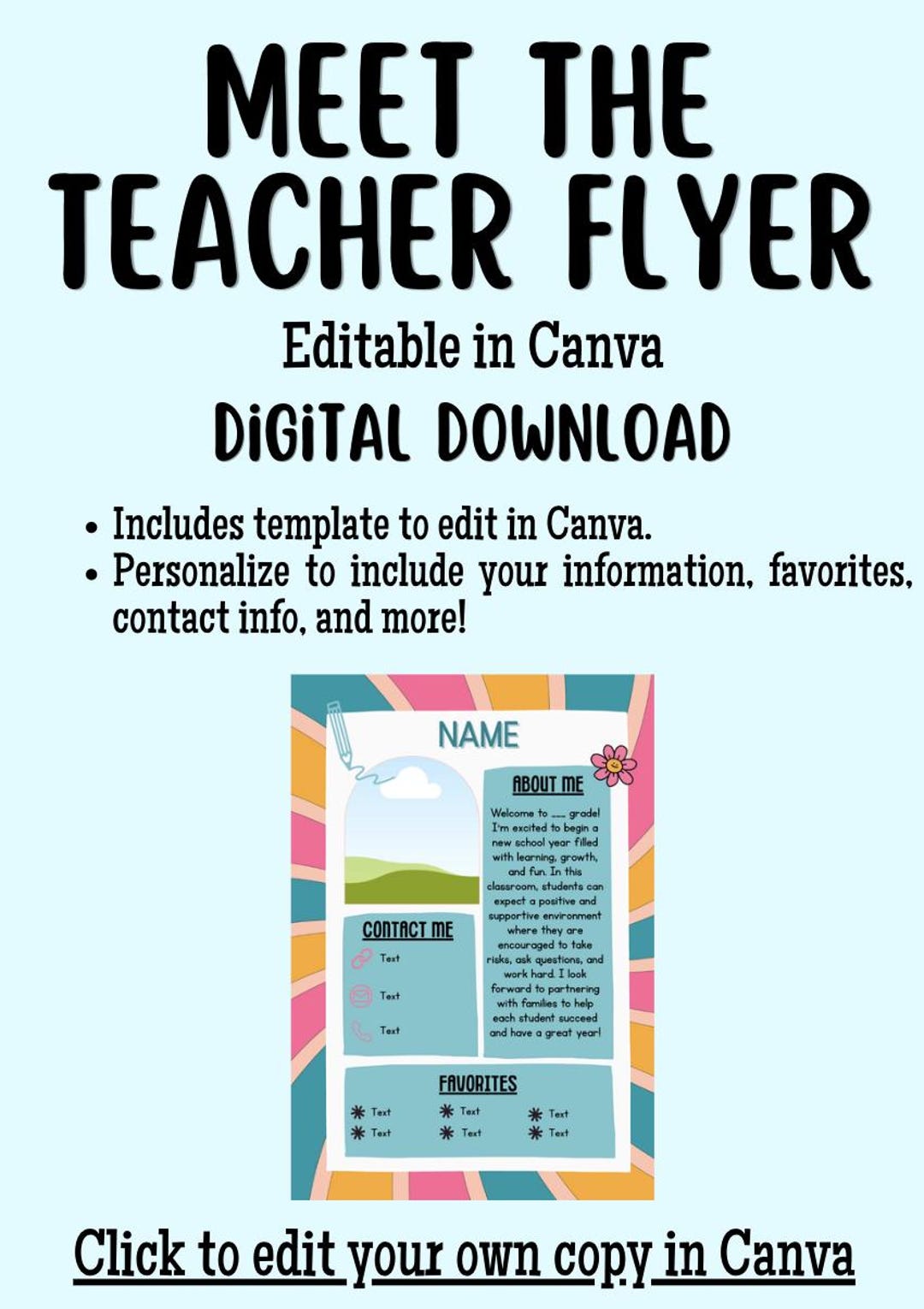 Meet the Teacher Flyer- Editable in Canva - Etsy