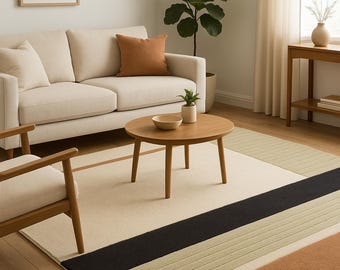 Handtuftad ullmatta: Modern geometrisk design, neutrala färger