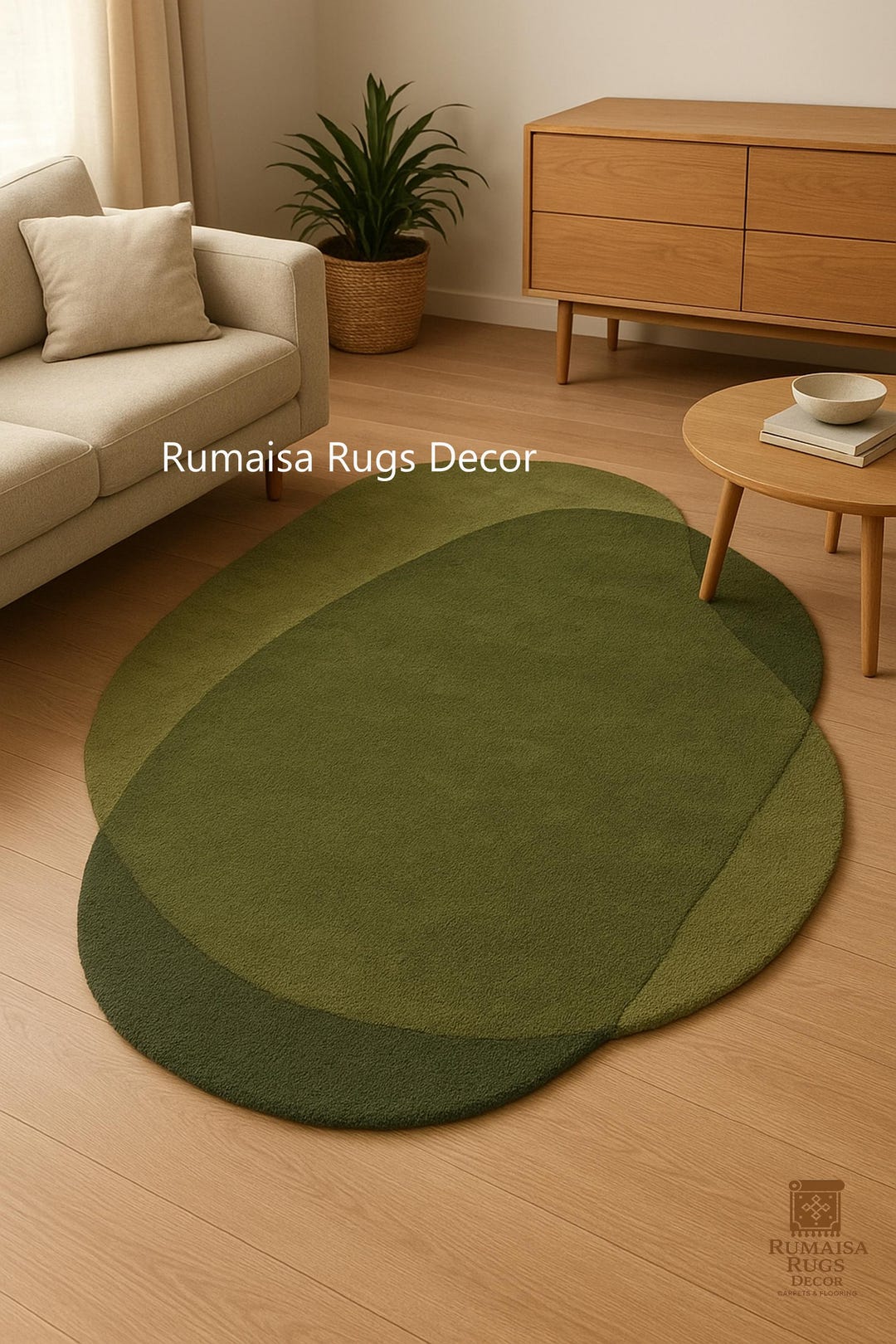 Overlap Blocks Wool Rug Modern Green Overlapping Wool Tufted Rug – Abstract Organic Shape ...