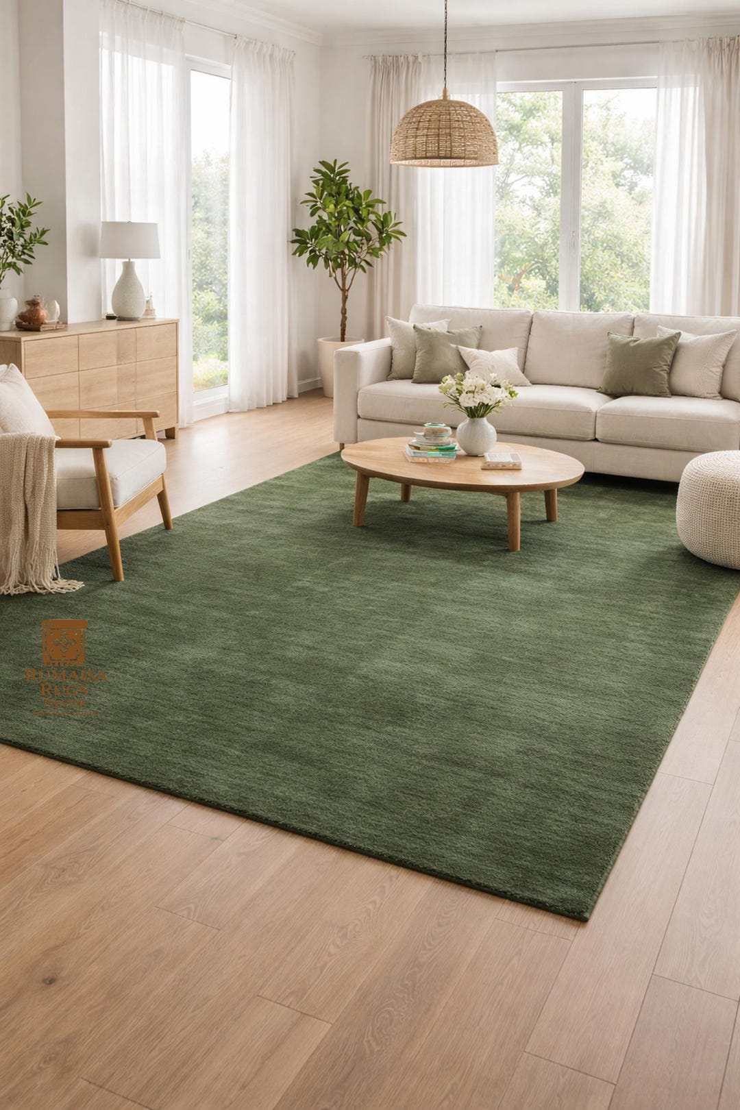Hand Tufted Wool Area Rug | Sage Green Modern Carpet, Custom Size - Etsy