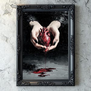 Gothic Textured Oil Impasto Bleeding Heart Digital Artwork, Dark Academia Wall Art Download Prints