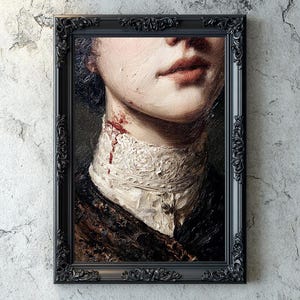 Victorian Vampire Bite Artwork, Gothic Oil Painting Texture, Dark Academia Aesthetic, Digital Download Wall Art, Haunting Gothic Portrait