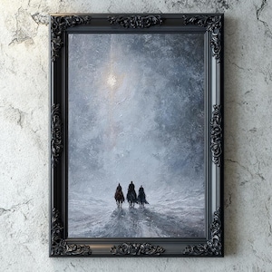 Three Kings Following the Star of Bethlehem, Religious Digital Impasto Oil Painting Printable Wall Art, Holiday Decore Gift, Christmas Decor