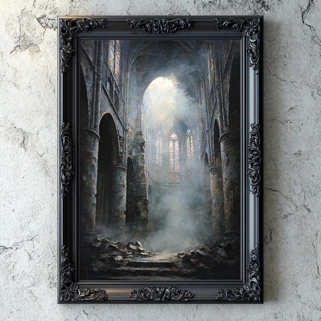 Gothic Cathedral Ruins Digital Download, Dark Art Prints Oil Painting ...