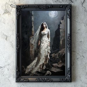 Gothic Vampire Bride. Dark Academia. Impasto Oil Painting. Digital Artwork. Eternal Love. Darkness Gothic. Gothic Printable Art, Ghost art