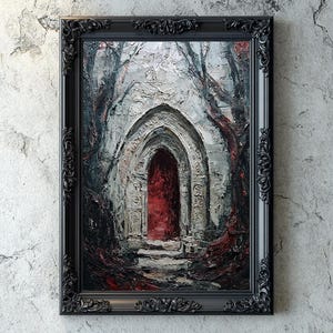 Gothic Doorway to Crimson Void, Gothic Door, Impasto Textured Art, Gothic Print Poster, Dark Fantasy Art, Dark Academia Prints, Witchy Decor