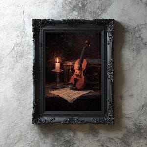 Gothic Violin Still Life Wall Art, Gallery Wall Art, Dark Academia Prints, Violin Vintage Wall Art, Classic Violin Art, Dark Art, Music Art