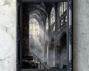 Gothic Cathedral Ruins, Dark Academia Digital Artwork, Gothic Cathedral, Gothic Painting Decore, Gothic Aesthetics, Dark Art, Gothic Prints