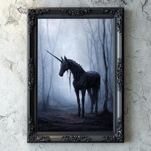 Dark Skeletal Unicorn, Gothic Art, Mythical Creature, Macabre Wall Decor, Fantasy aesthetic, Dark Art, Dark Academia, Fantasy Wall Art