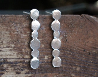 Long Pebbles Silver Stud Earrings, Long Sterling Silver Earrings, Long Silver Studs for Women, Gift for her
