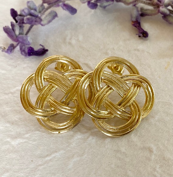 Celtic Knot Gold Plated Earrings, Gold Statement Studs, Mid Sized Statement Studs, Geometric Jewelry, Elegant Artisan Gold Plated Earrings