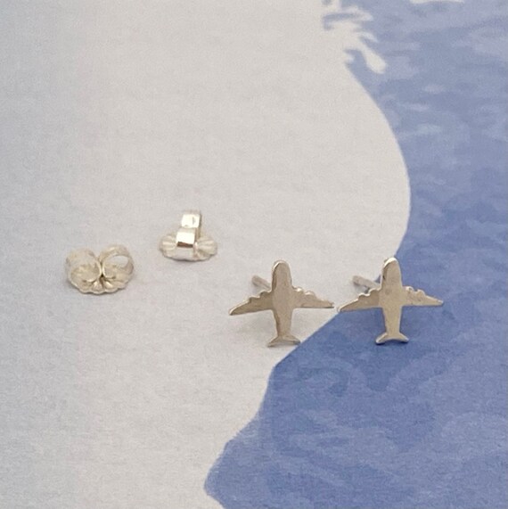 Silver Airplane Stud Earrings, Tiny Silver Jet Studs, Airline Jewellry, Cute Girl Earrings, Tiny Kids Studs, 925 Silver Stud Earrings